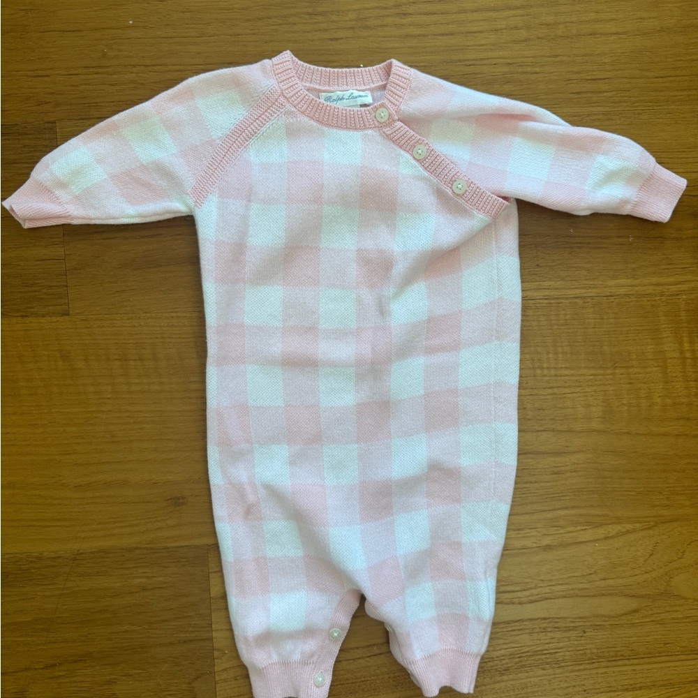 Ralph Lauren Pink and White Plaid Kids Footie